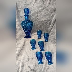 Cobalt blue decanter and 6 shot glasses